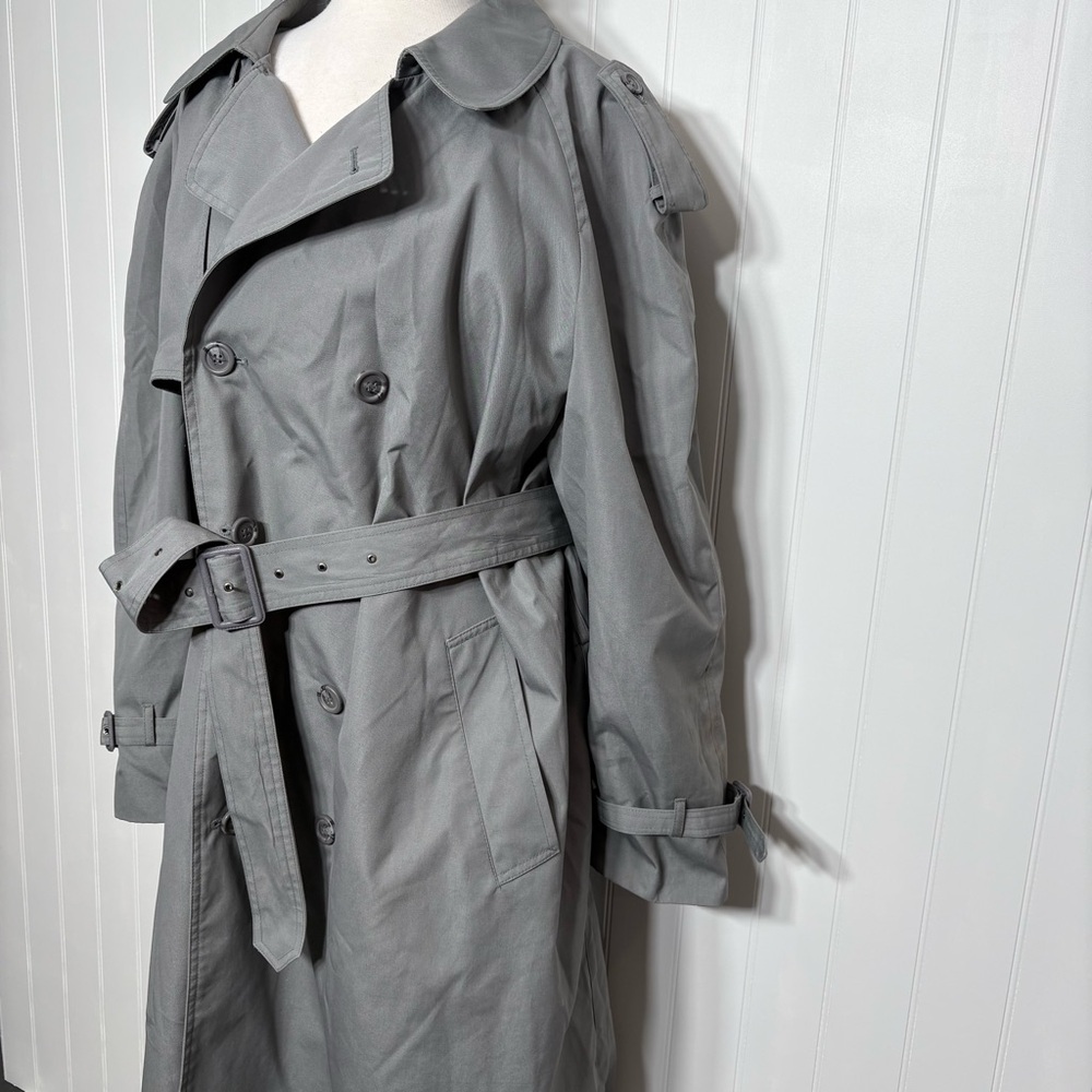 Vintage Moores Grey Trench Coat Belted XL Classic Minimalist Timeless Outerwear - Picture 4 of 7